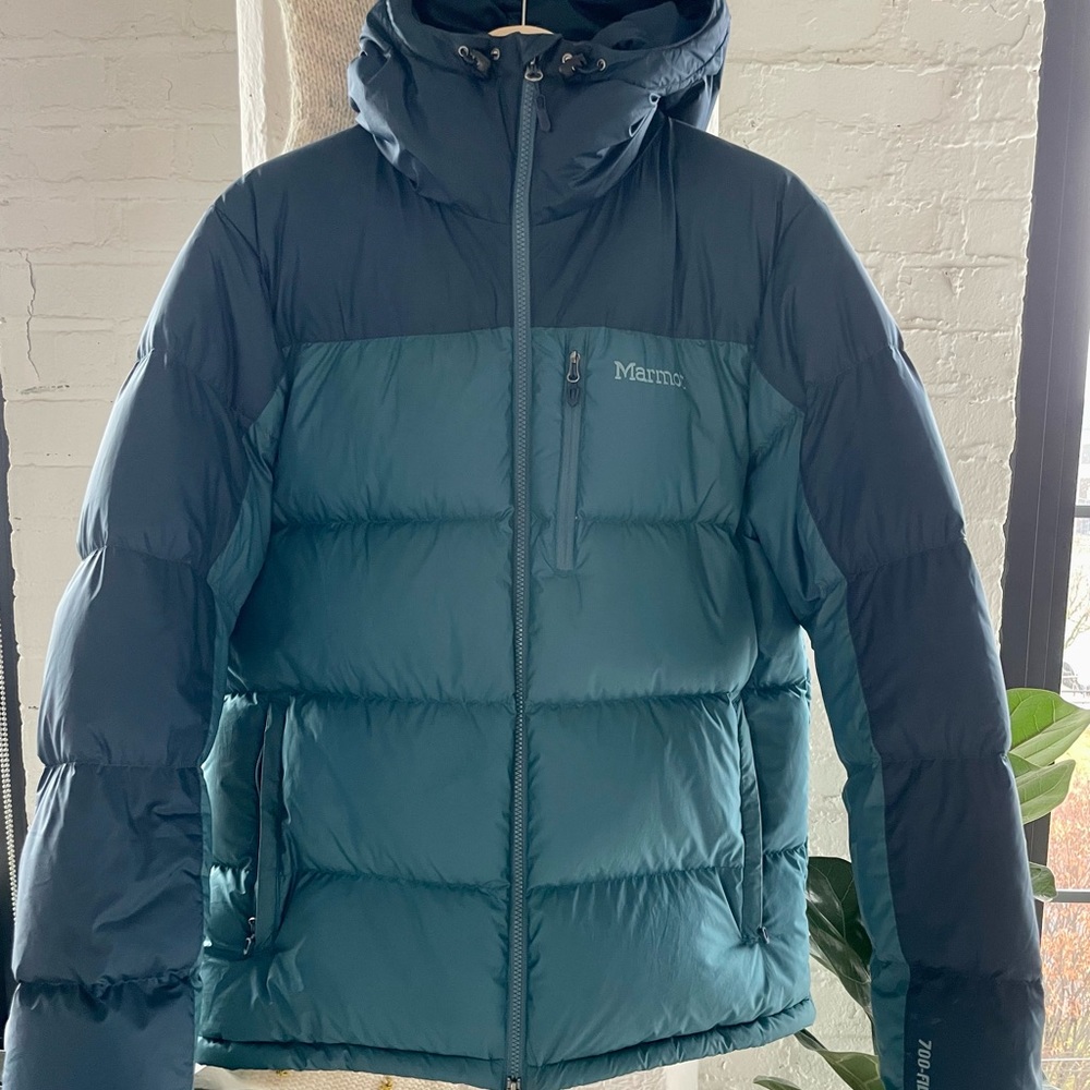 Marmot X J. Crew Guides Down Hoodie; Briny Blue Indigo